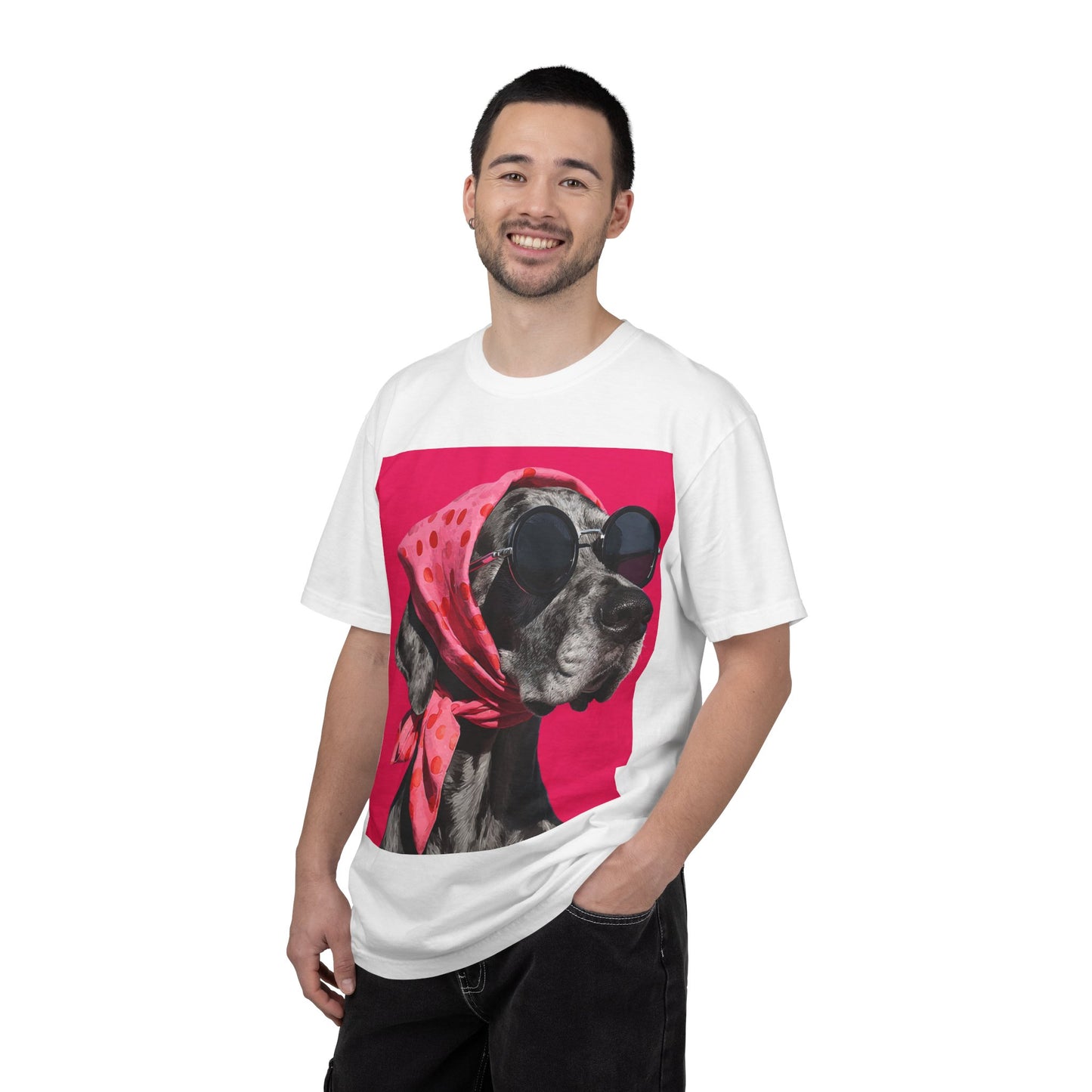 Cool Dog in Sunglasses and Polka Dot Scarf T-Shirt | Retro Pet Portrait