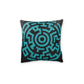 Turquoise Geometric Maze Throw Pillow — Modern Boho Square Cushion
