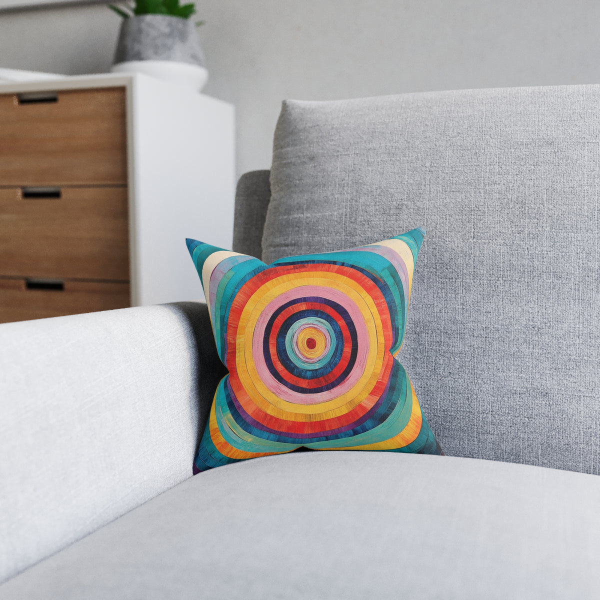 Colorburst Concentric Circles Pillow — Vibrant Rainbow Decorative Cushion