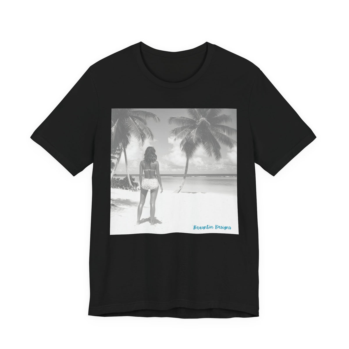 Vintage Beach Scene T-Shirt — Retro Palm Trees & Swimsuit Photo Tee