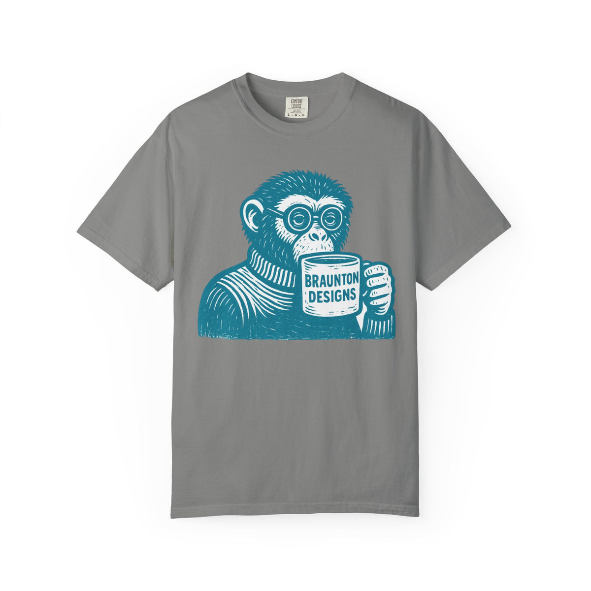 Monkey with Coffee T-Shirt — 'Braunton Designs' Graphic Tee