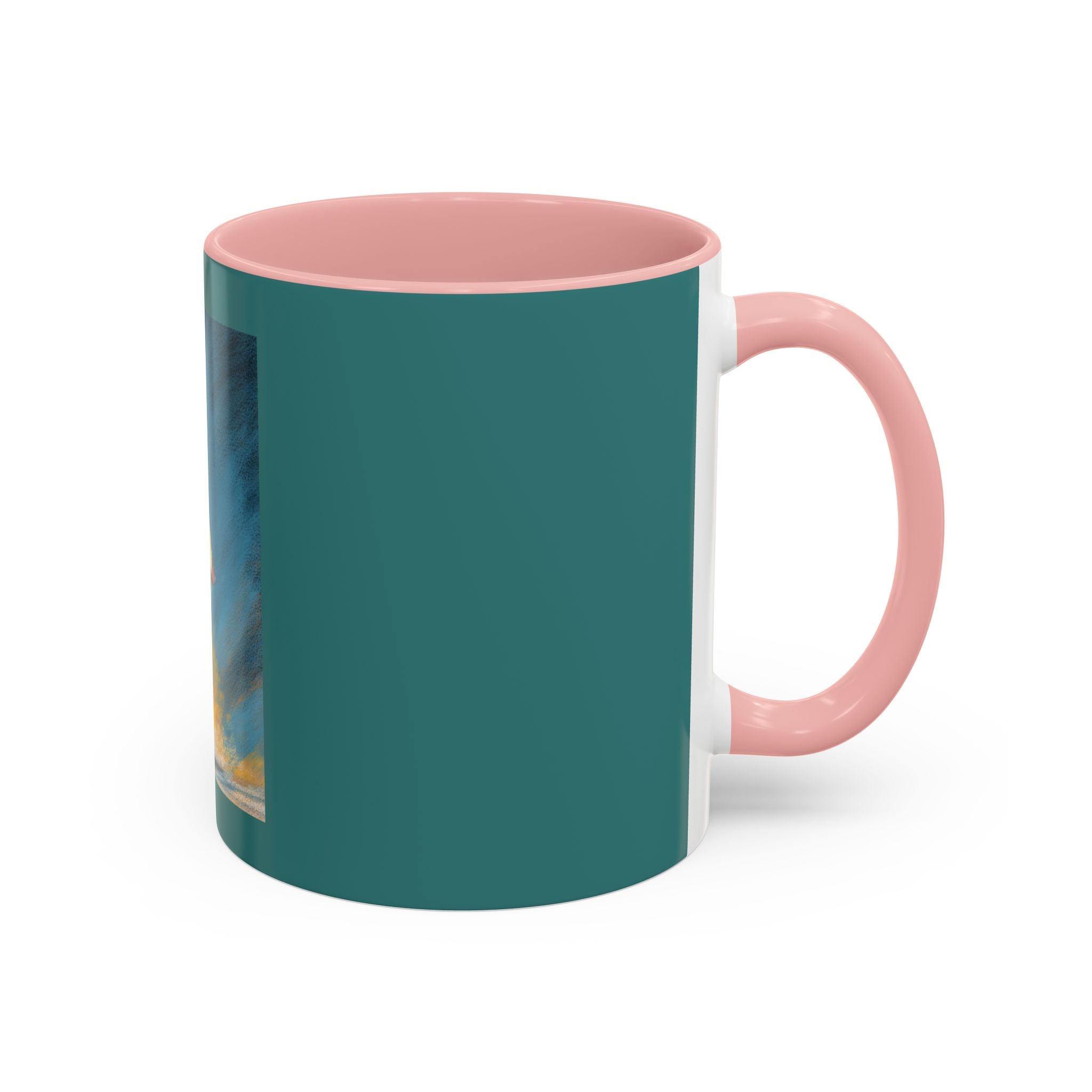 Surfing Art Coffee Mug — Teal Accent Ceramic Mug with Surfer Painting (11/15 oz)