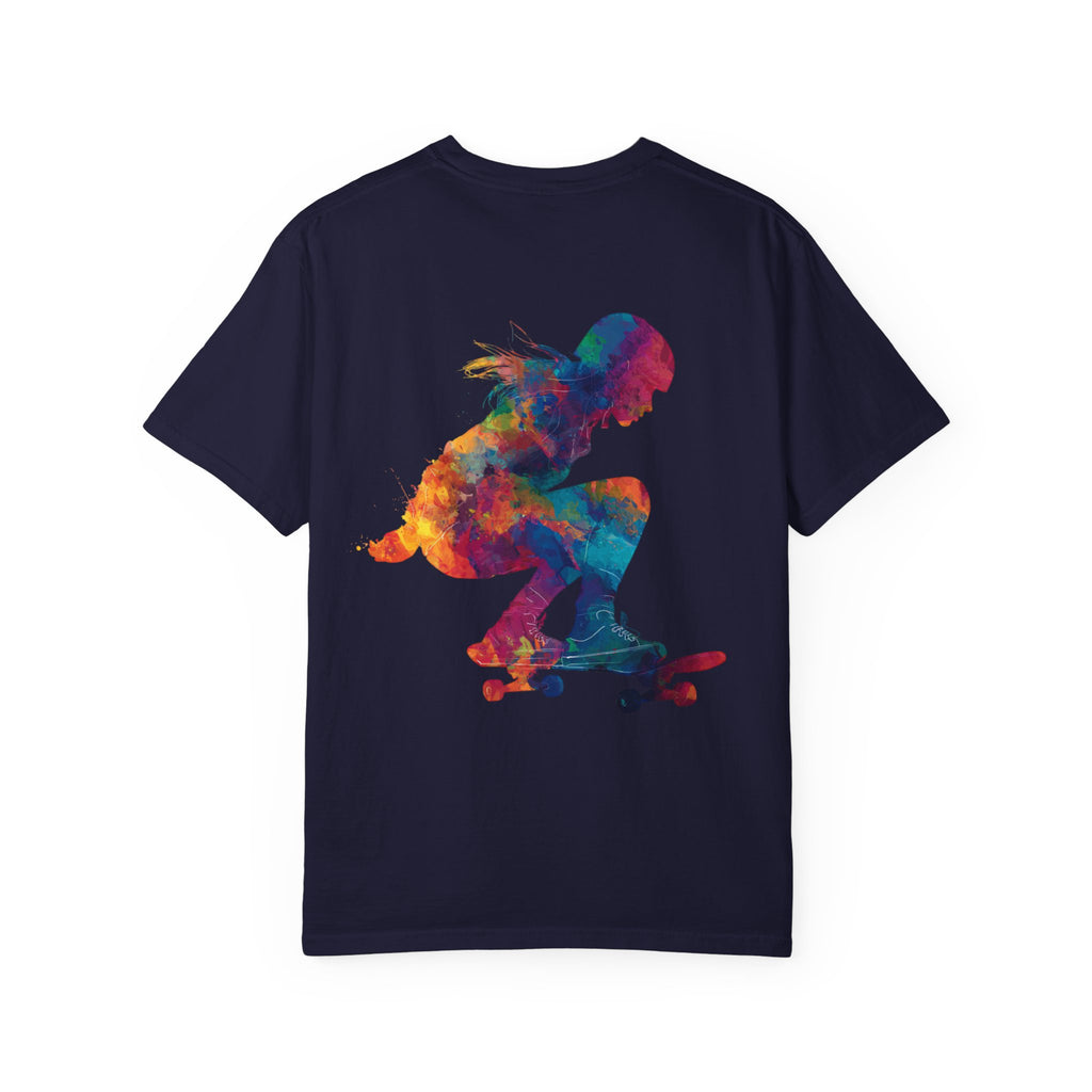 Colorful Skateboard Silhouette T-shirt | Skateboarder Art