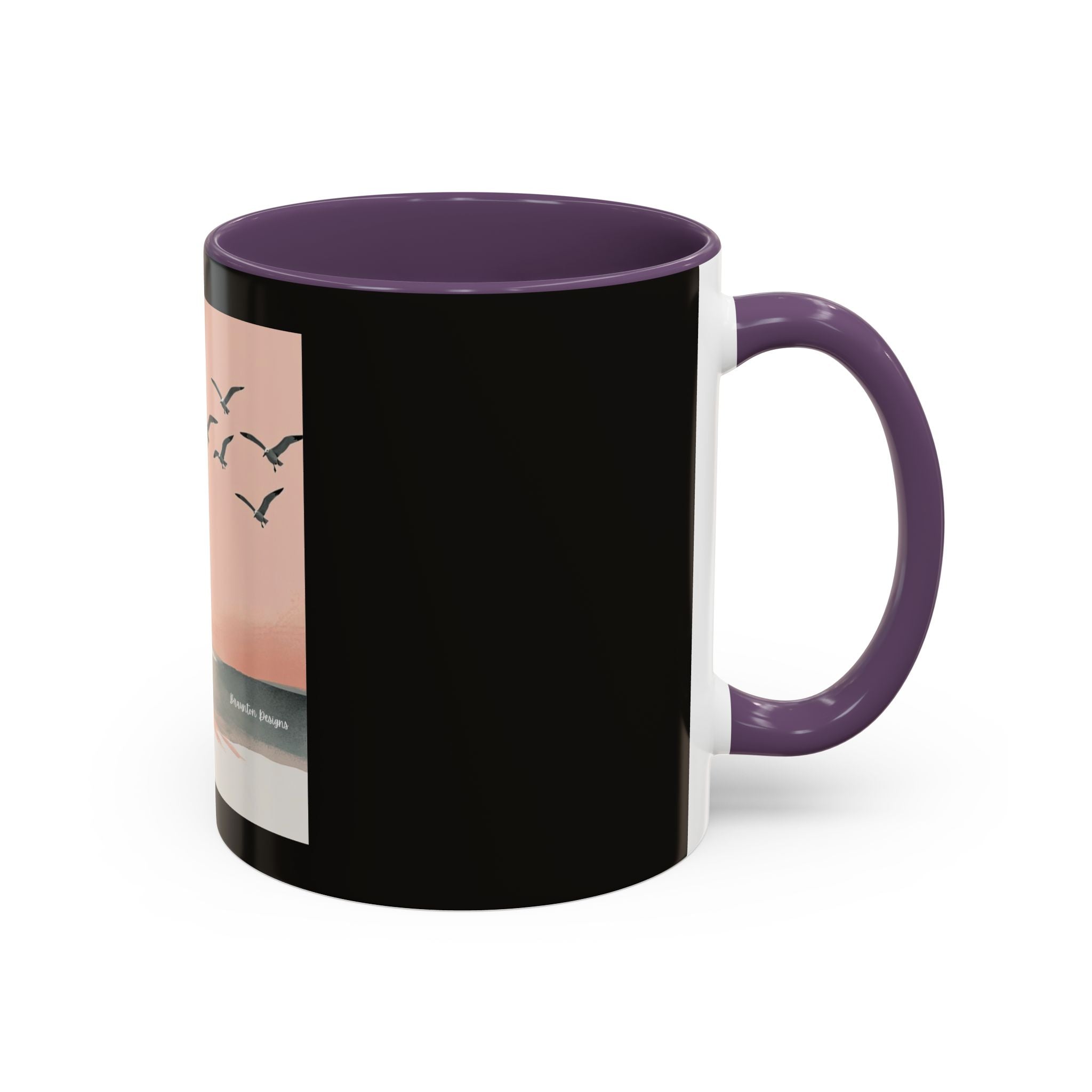 Surf Sunset Accent Coffee Mug — Beach Surfer Silhouette with Seagulls (11/15 oz)