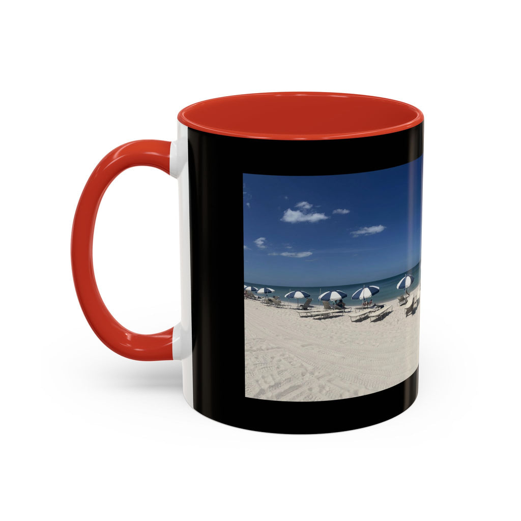 Beach Umbrellas Photo Coffee Mug — Scenic Oceanfront 11/15oz Accent Mug