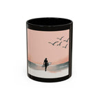 Surf Sunset Accent Coffee Mug — Beach Surfer Silhouette with Seagulls (11/15 oz)