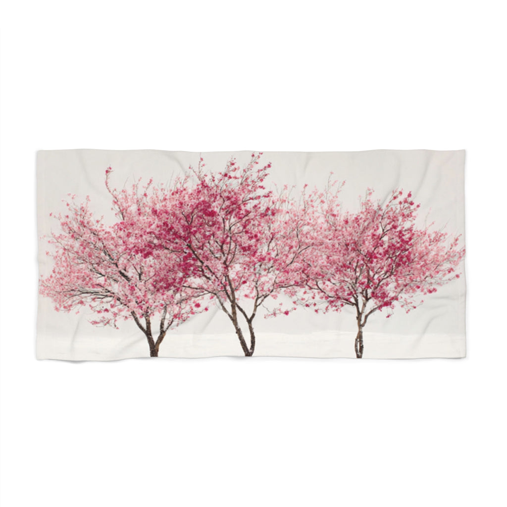 Pink Cherry Blossom Beach Towel | Floral Trees, Summer Seaside