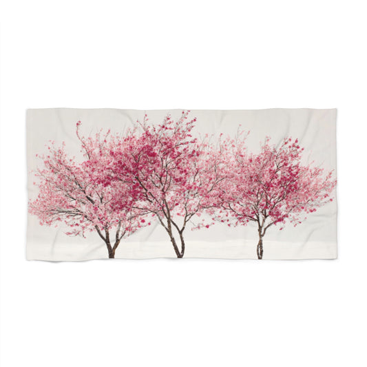 Pink Cherry Blossom Beach Towel | Floral Trees, Summer Seaside