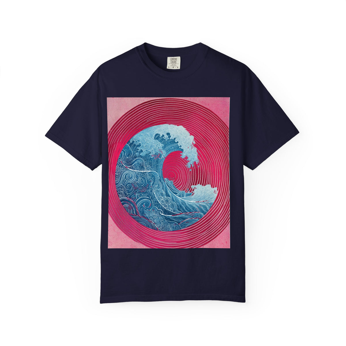 Women's Graphic Tee — Retro Pink & Blue Wave Art Shirt. Heavyweight Fabric