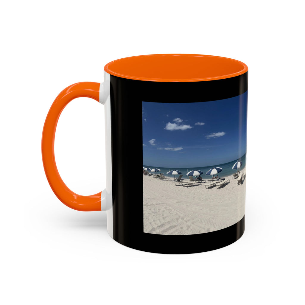 Beach Umbrellas Photo Coffee Mug — Scenic Oceanfront 11/15oz Accent Mug
