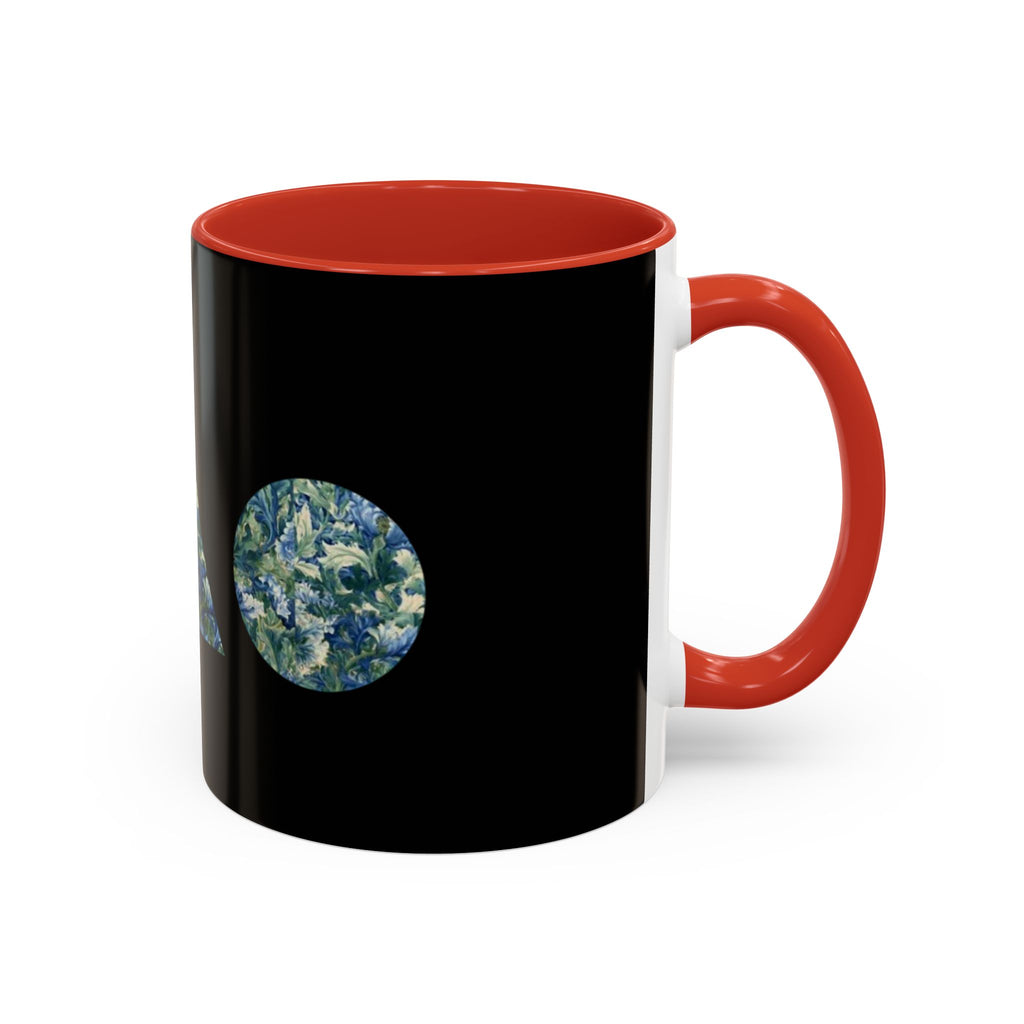 Geometric Floral Accent Coffee Mug — Blue Marble Circle Triangle Square