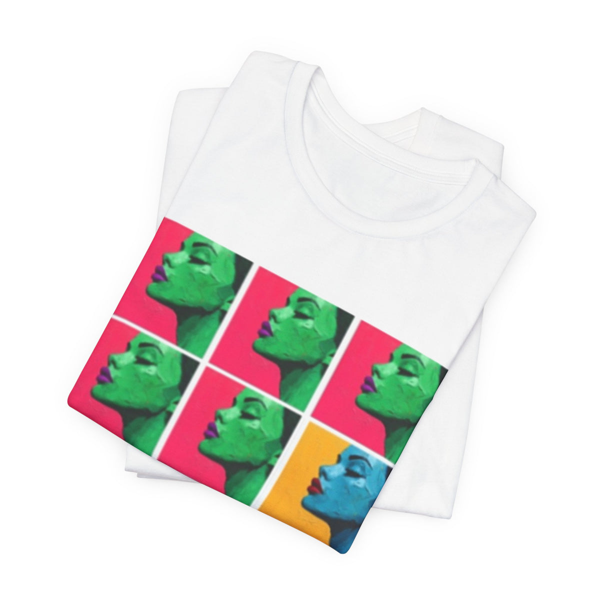 Pop Art Portrait Tee — Colorful Grid Face Graphic T-Shirt