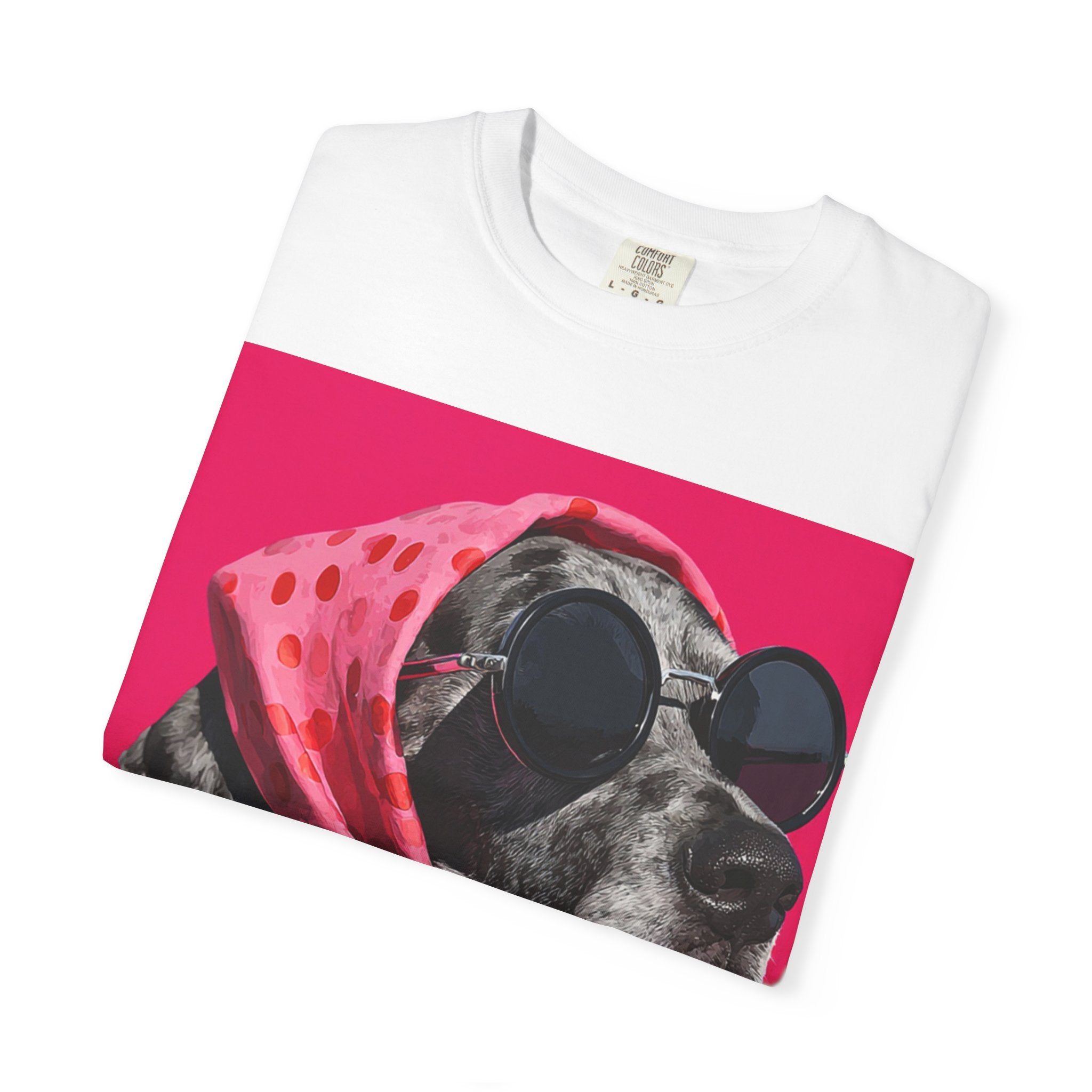 Cool Dog in Sunglasses and Polka Dot Scarf T-Shirt | Retro Pet Portrait