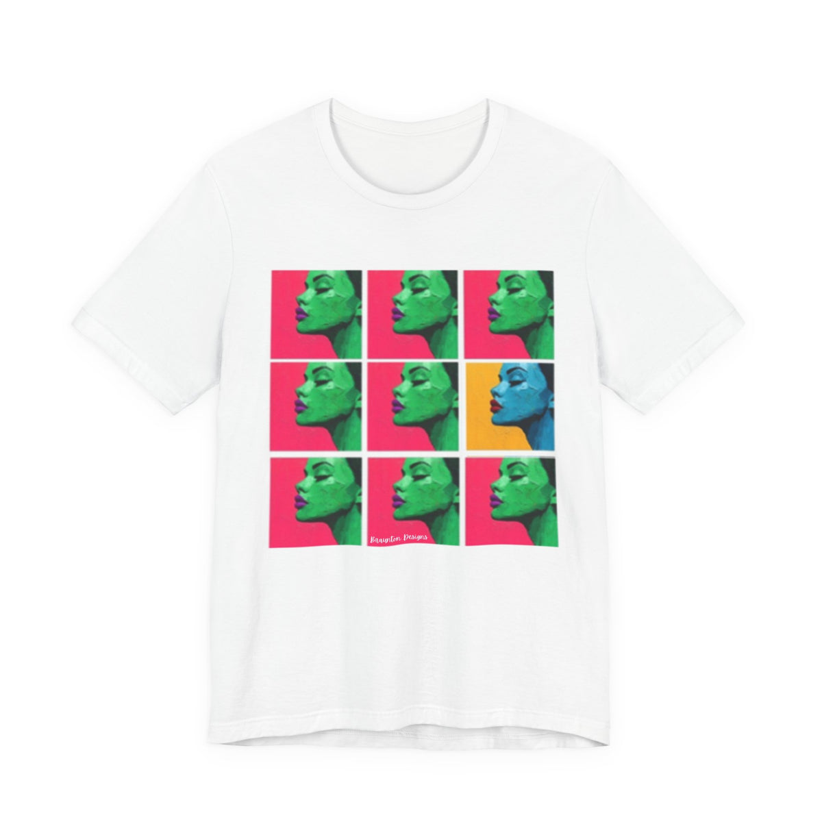 Pop Art Portrait Tee — Colorful Grid Face Graphic T-Shirt