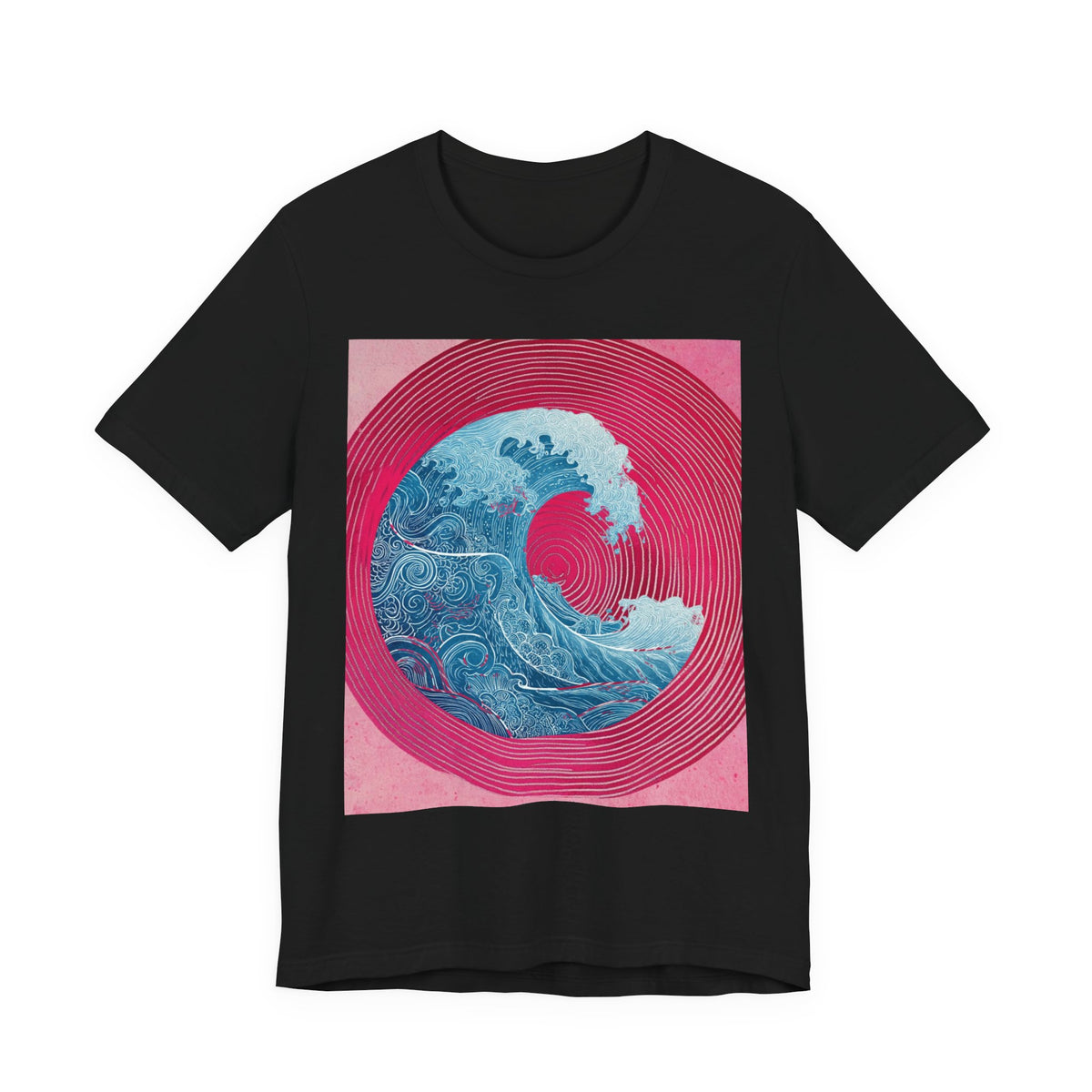 Wave Circle Graphic Tee — Retro Pink & Blue Ocean Art T-Shirt. Lightweight Fabric