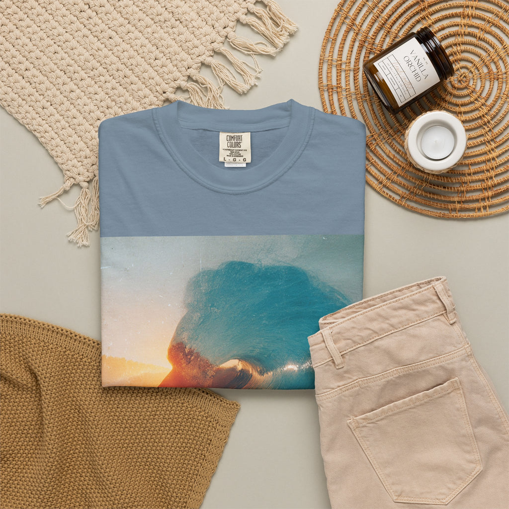 Surfer Double Exposure Tee — Ocean Sunset Silhouette T-Shirt
