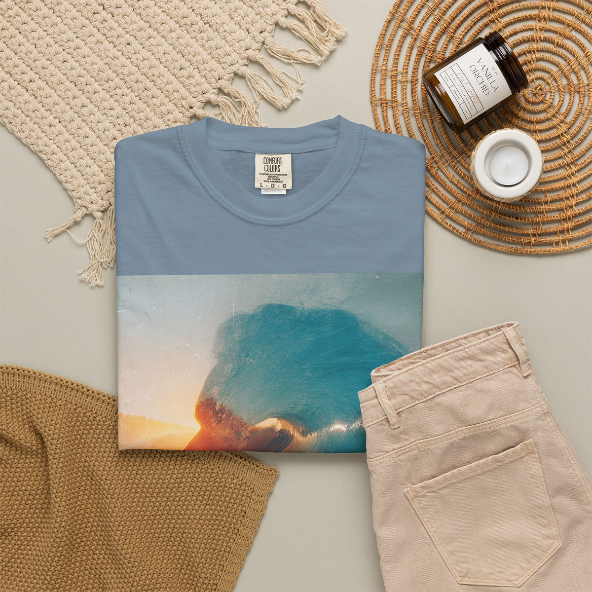 Surfer Double Exposure Tee — Ocean Sunset Silhouette T-Shirt