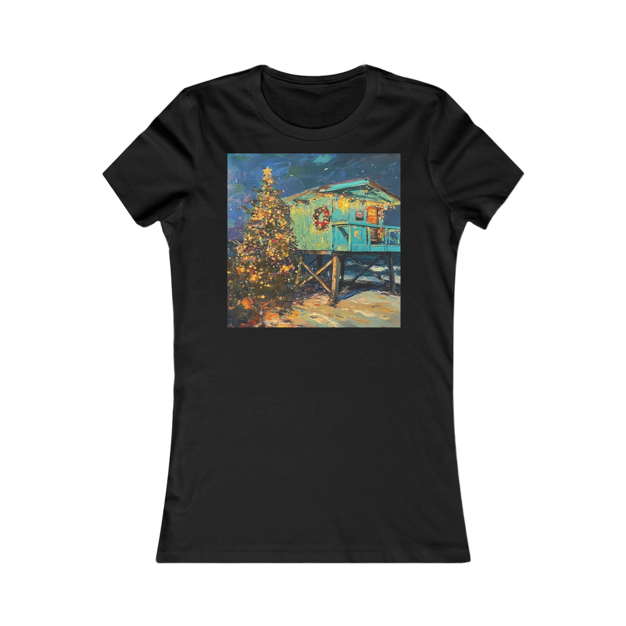 Christmas Beach House Tee, Holiday T-Shirt, Festive Women's Top, Summer Vibes Shirt, Cozy Seasonal Wear