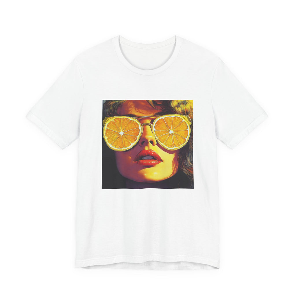 Vintage Pop Art Face — Lemon Sunglasses T-Shirt . Lightweight Fabric