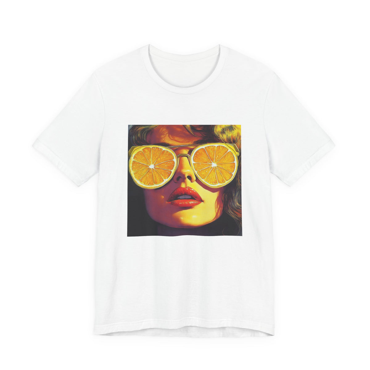Vintage Pop Art Face — Lemon Sunglasses T-Shirt . Lightweight Fabric