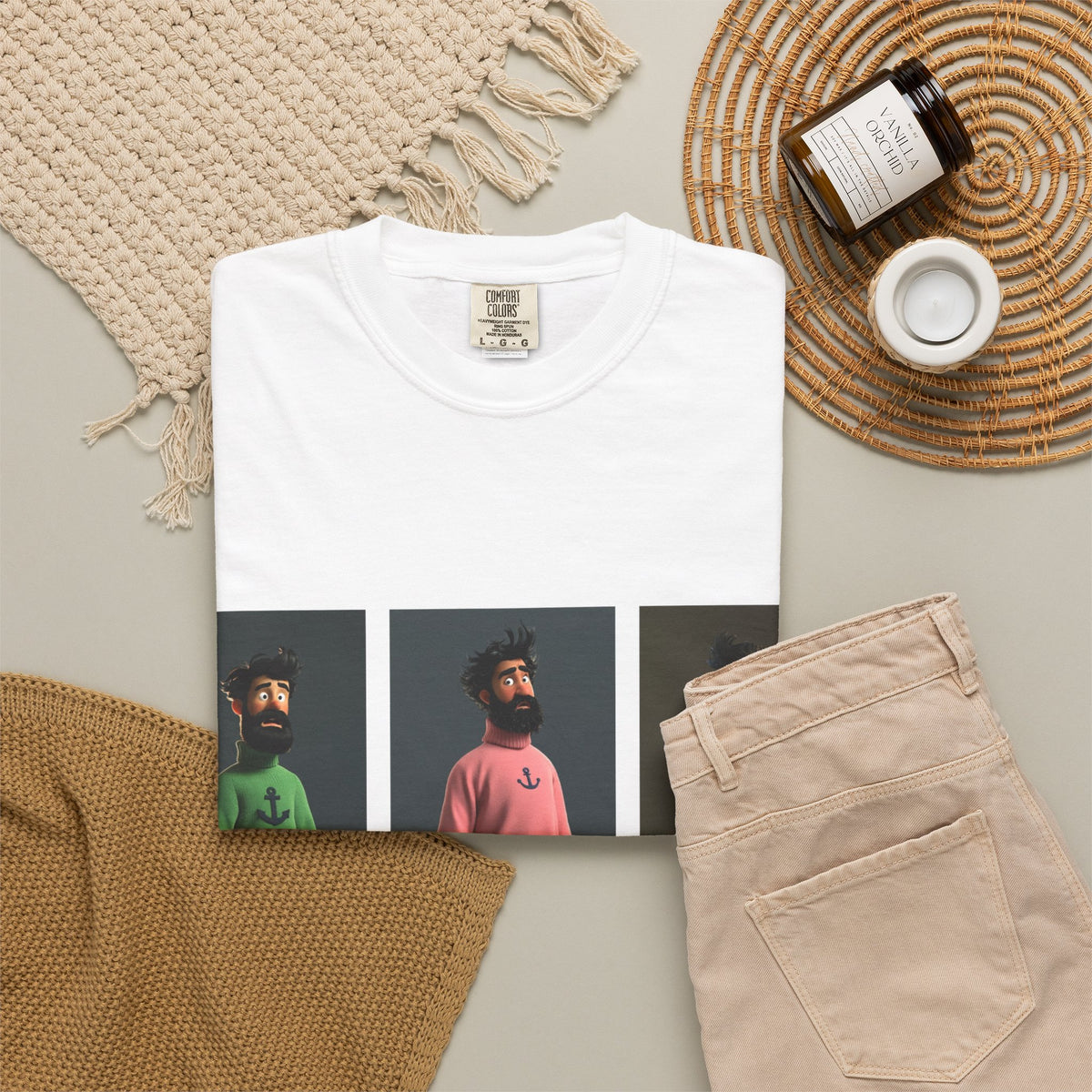 Retro Triptych Crew Graphic T-Shirt — Three Color Sweater Men Print