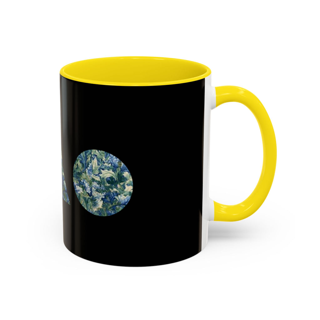 Geometric Floral Accent Coffee Mug — Blue Marble Circle Triangle Square