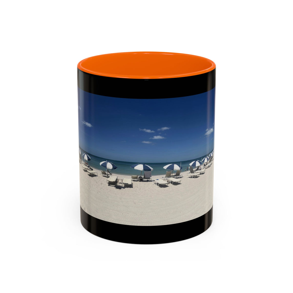 Beach Umbrellas Photo Coffee Mug — Scenic Oceanfront 11/15oz Accent Mug