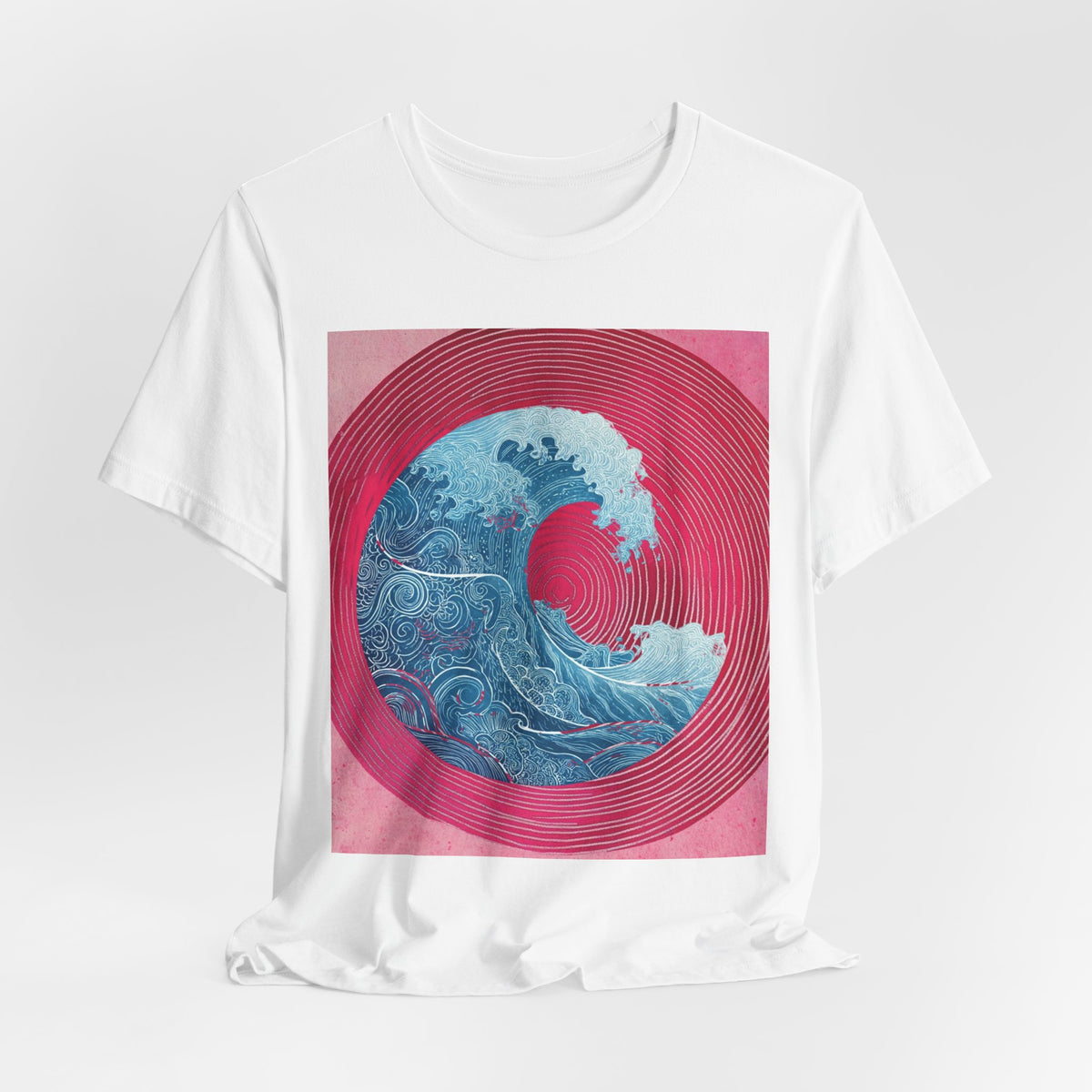 Wave Circle Graphic Tee — Retro Pink & Blue Ocean Art T-Shirt. Lightweight Fabric
