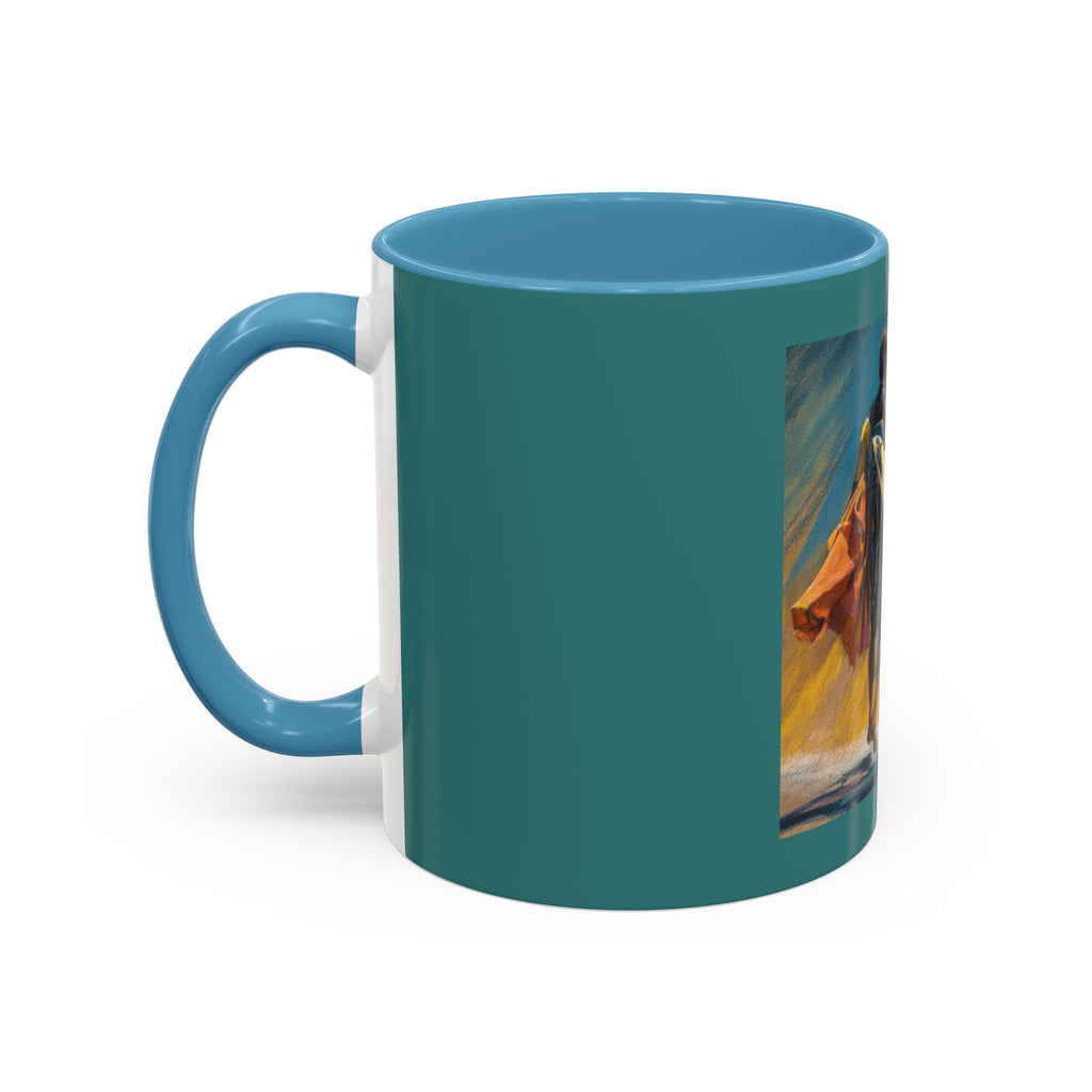 Surfing Art Coffee Mug — Teal Accent Ceramic Mug with Surfer Painting (11/15 oz)