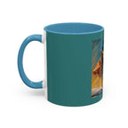 Surfing Art Coffee Mug — Teal Accent Ceramic Mug with Surfer Painting (11/15 oz)