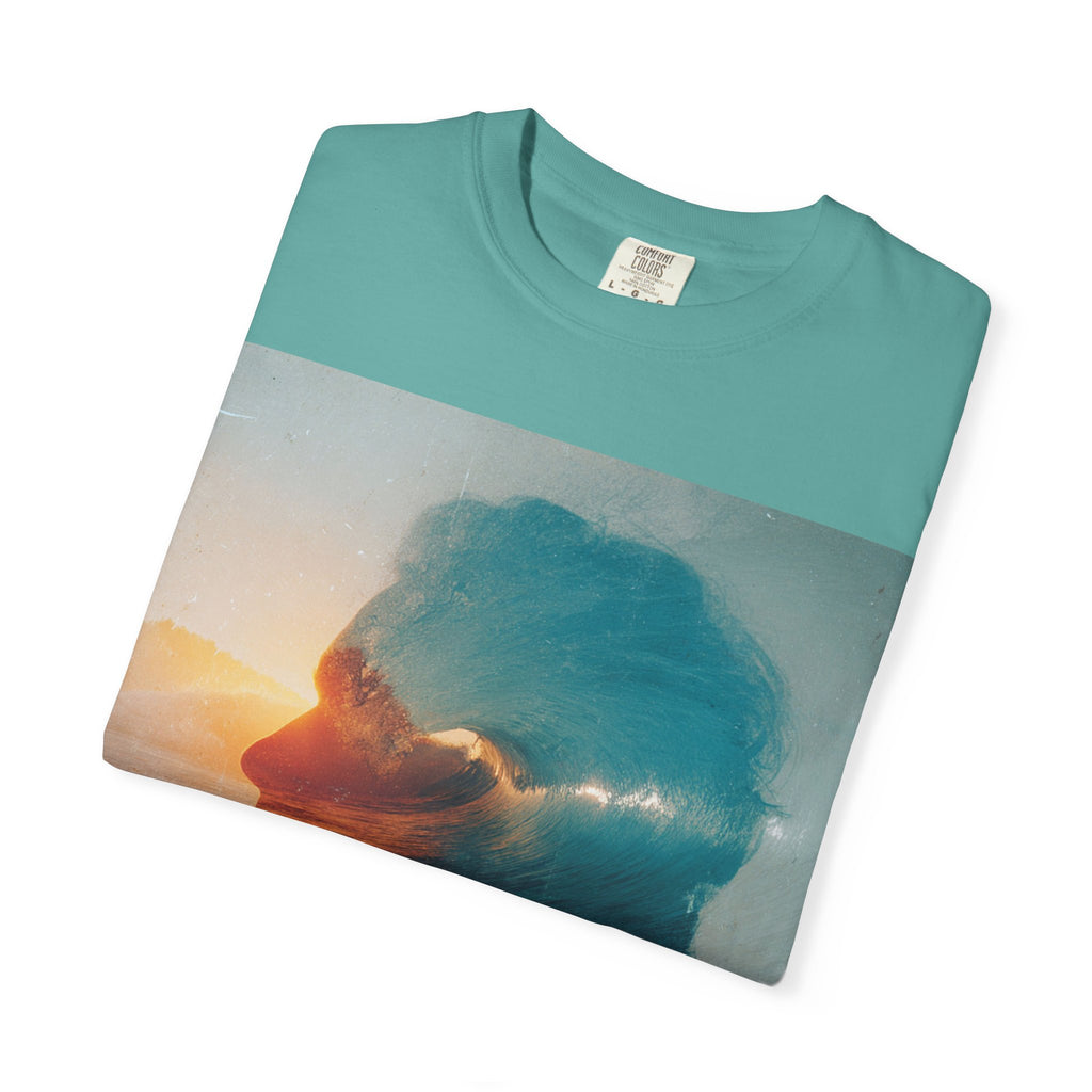Surfer Double Exposure Tee — Ocean Sunset Silhouette T-Shirt