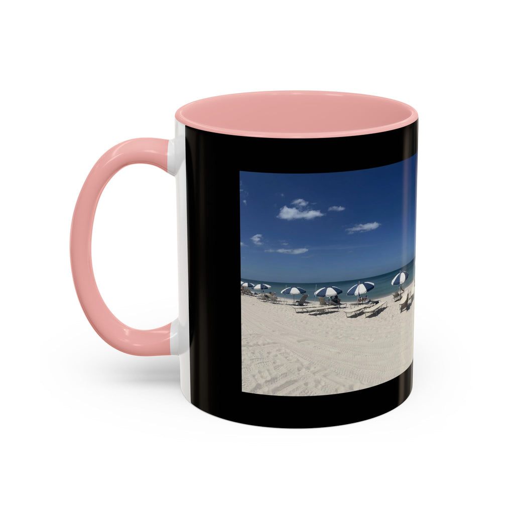 Beach Umbrellas Photo Coffee Mug — Scenic Oceanfront 11/15oz Accent Mug
