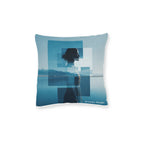 Abstract Double Exposure Silhouette Throw Pillow — Blue Coastal Art on Pink Back