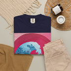 Women's Graphic Tee — Retro Pink & Blue Wave Art Shirt. Heavyweight Fabric