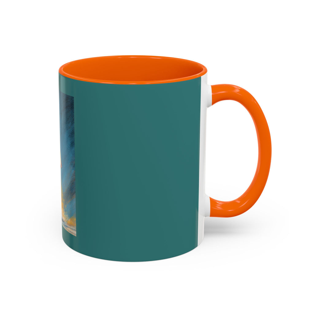 Surfing Art Coffee Mug — Teal Accent Ceramic Mug with Surfer Painting (11/15 oz)
