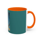 Surfing Art Coffee Mug — Teal Accent Ceramic Mug with Surfer Painting (11/15 oz)