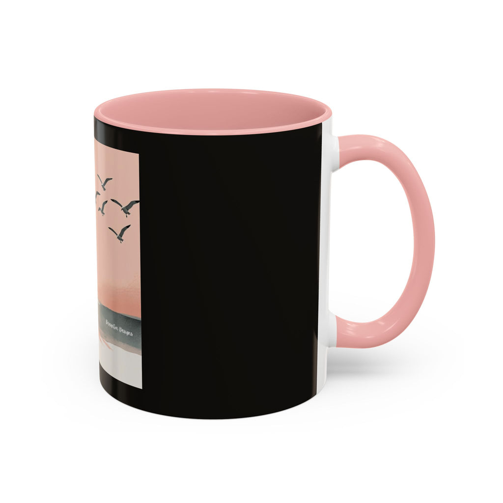 Surf Sunset Accent Coffee Mug — Beach Surfer Silhouette with Seagulls (11/15 oz)