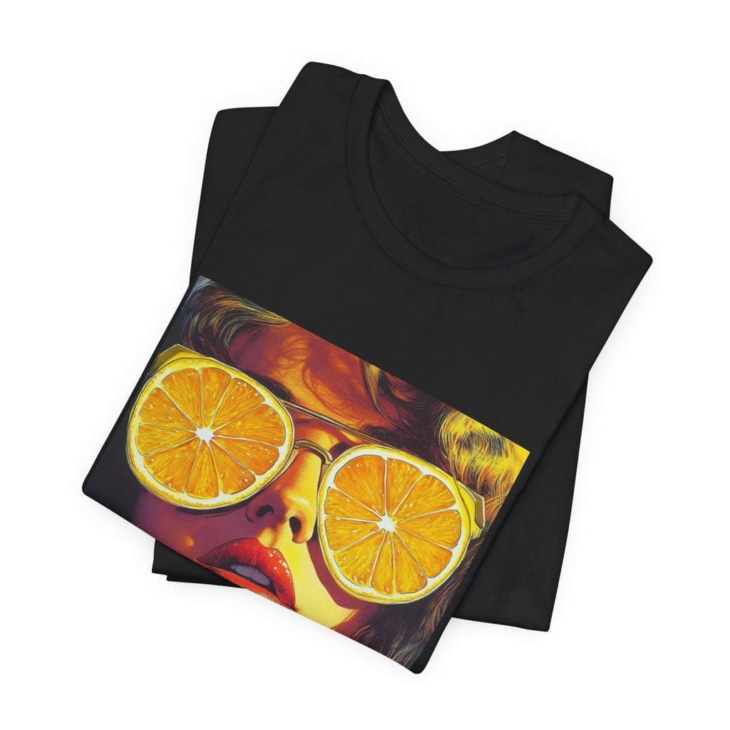 Vintage Pop Art Face — Lemon Sunglasses T-Shirt . Lightweight Fabric