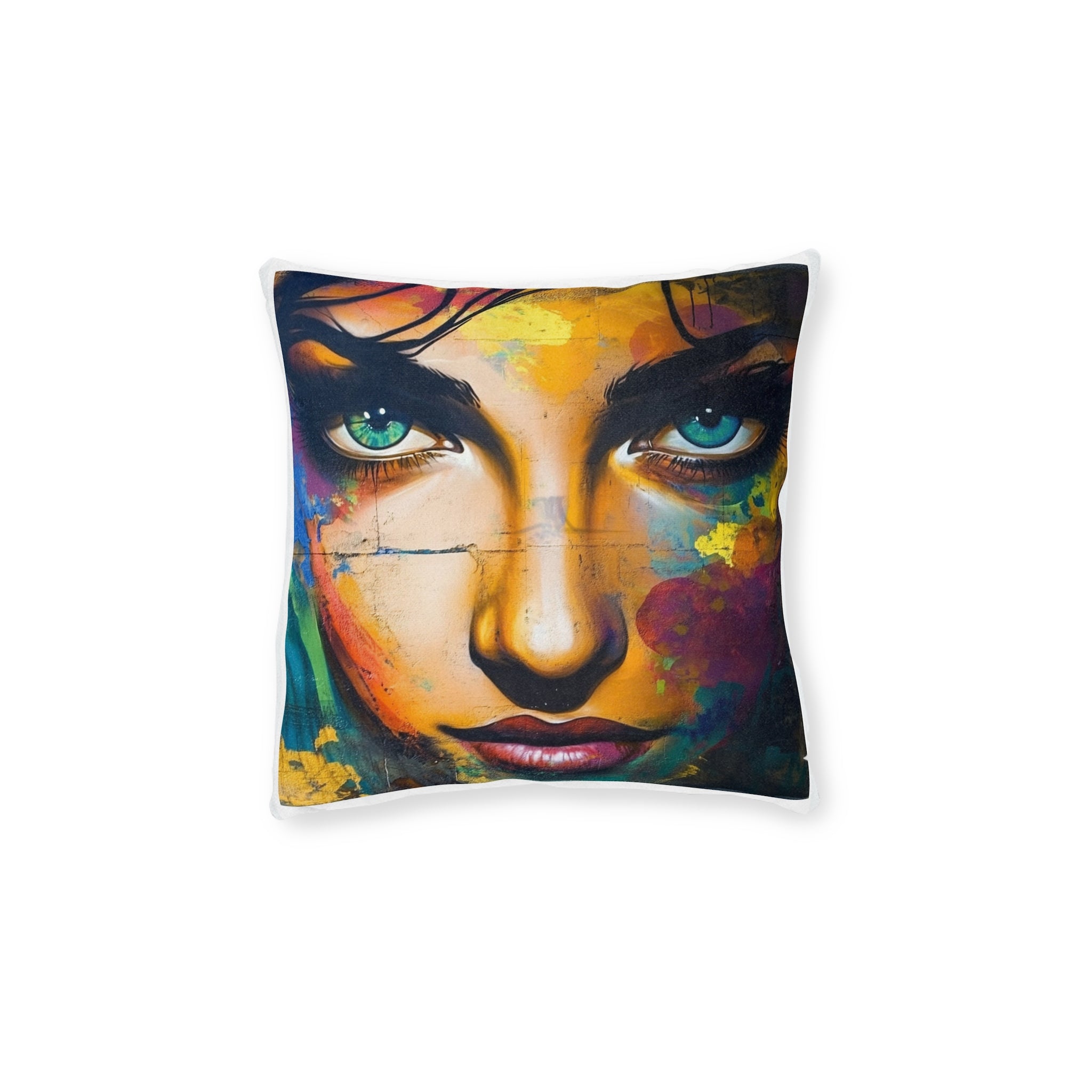 Colorful Portrait Throw Pillow — Abstract Woman Art on Pink Back