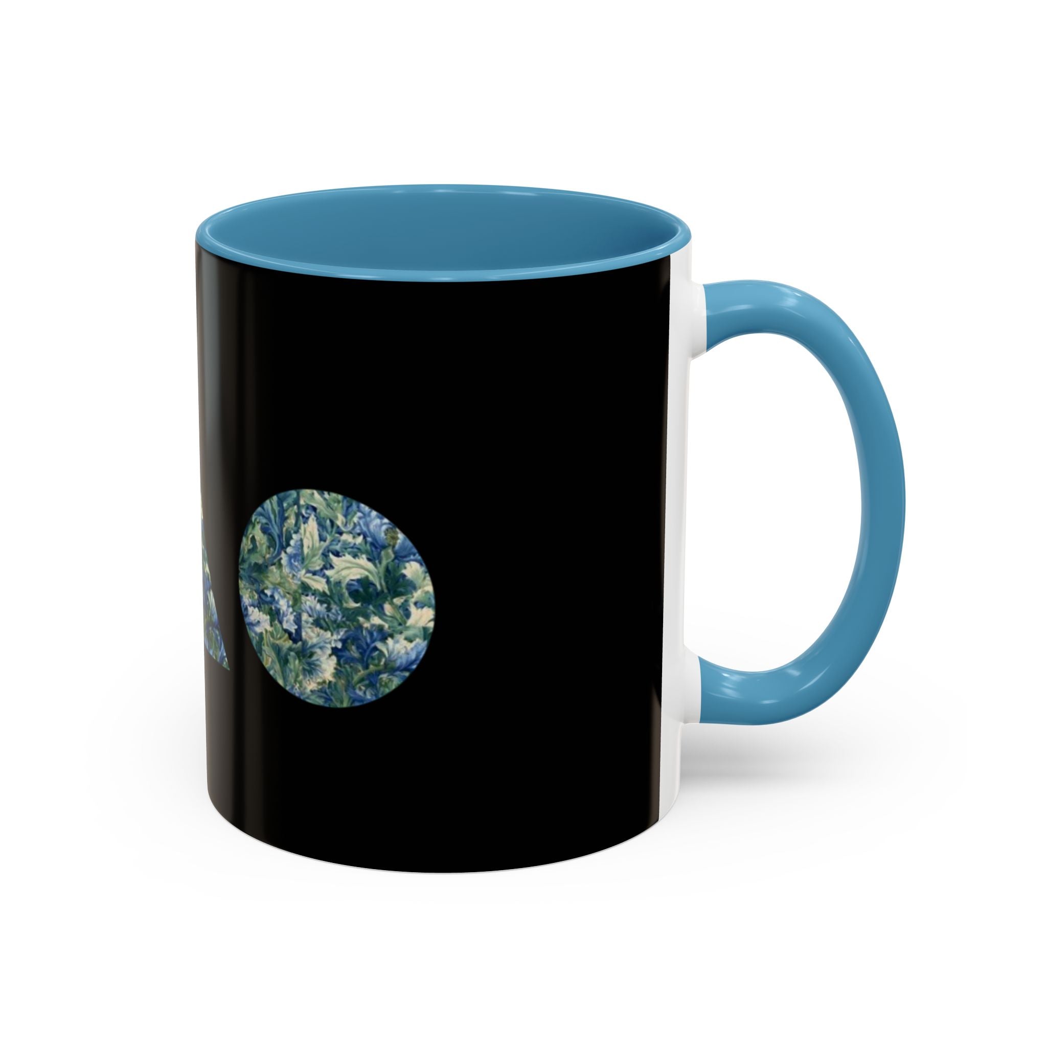 Geometric Floral Accent Coffee Mug — Blue Marble Circle Triangle Square