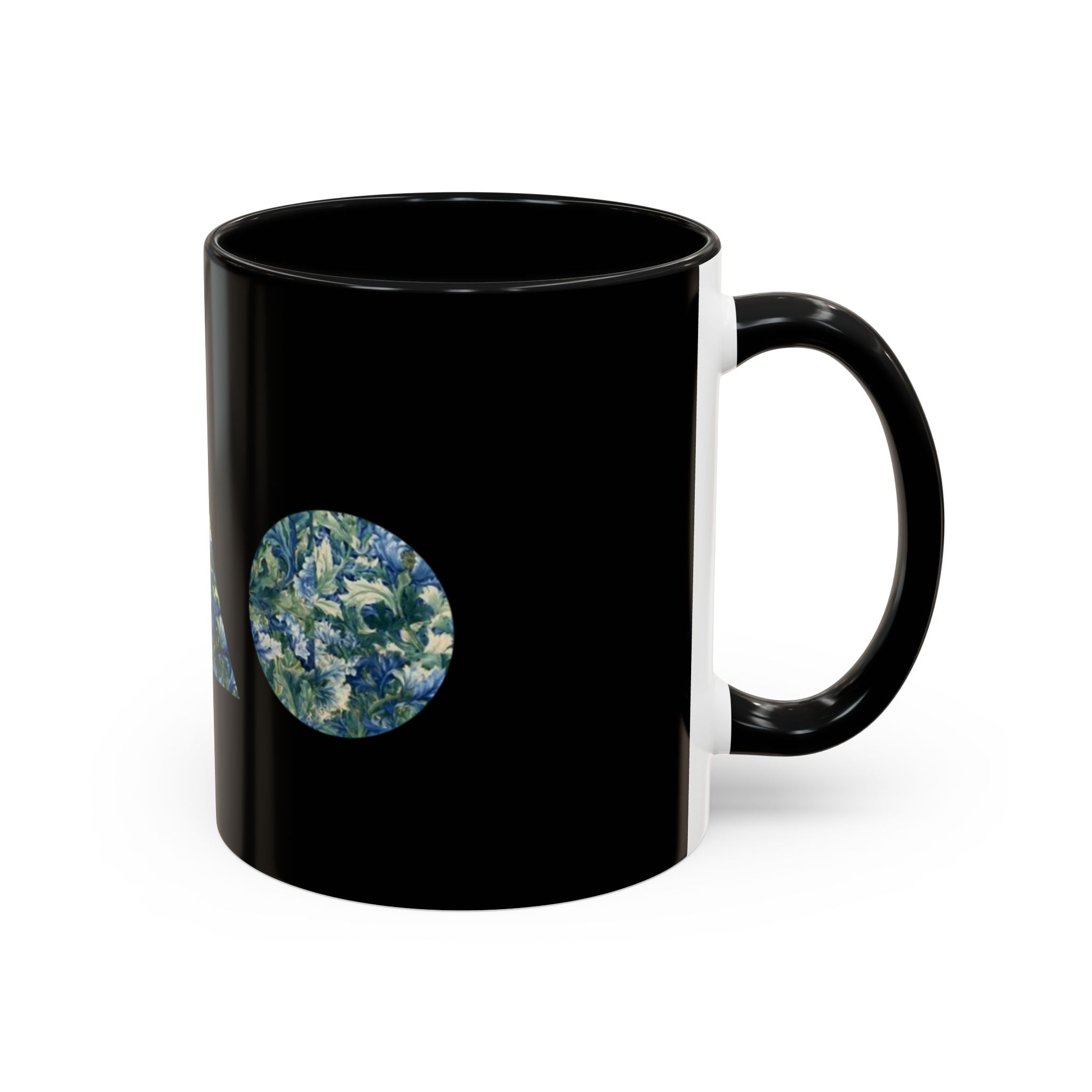 Geometric Floral Accent Coffee Mug — Blue Marble Circle Triangle Square