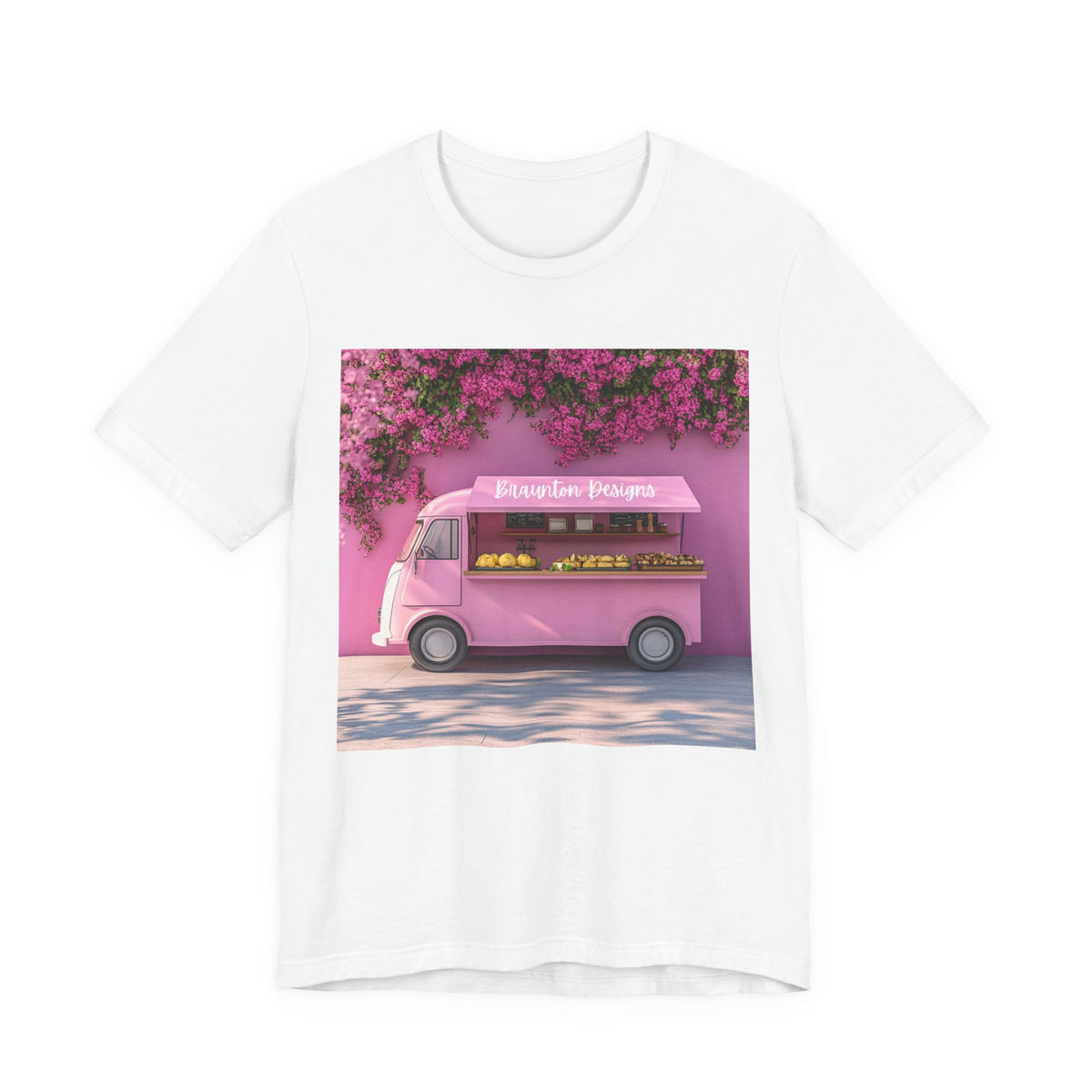 Pink Flower Truck T‑Shirt — Blossom Bakery Food Truck Graphic Tee