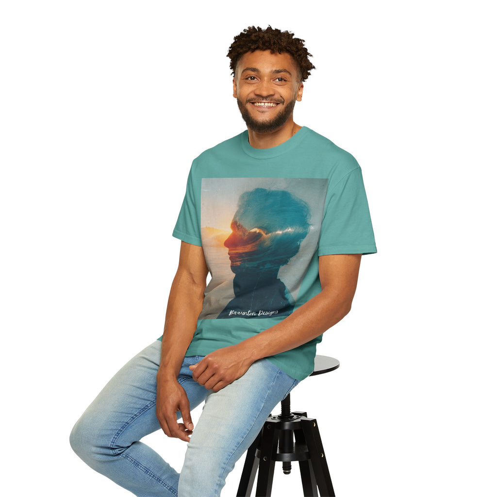 Surfer Double Exposure Tee — Ocean Sunset Silhouette T-Shirt