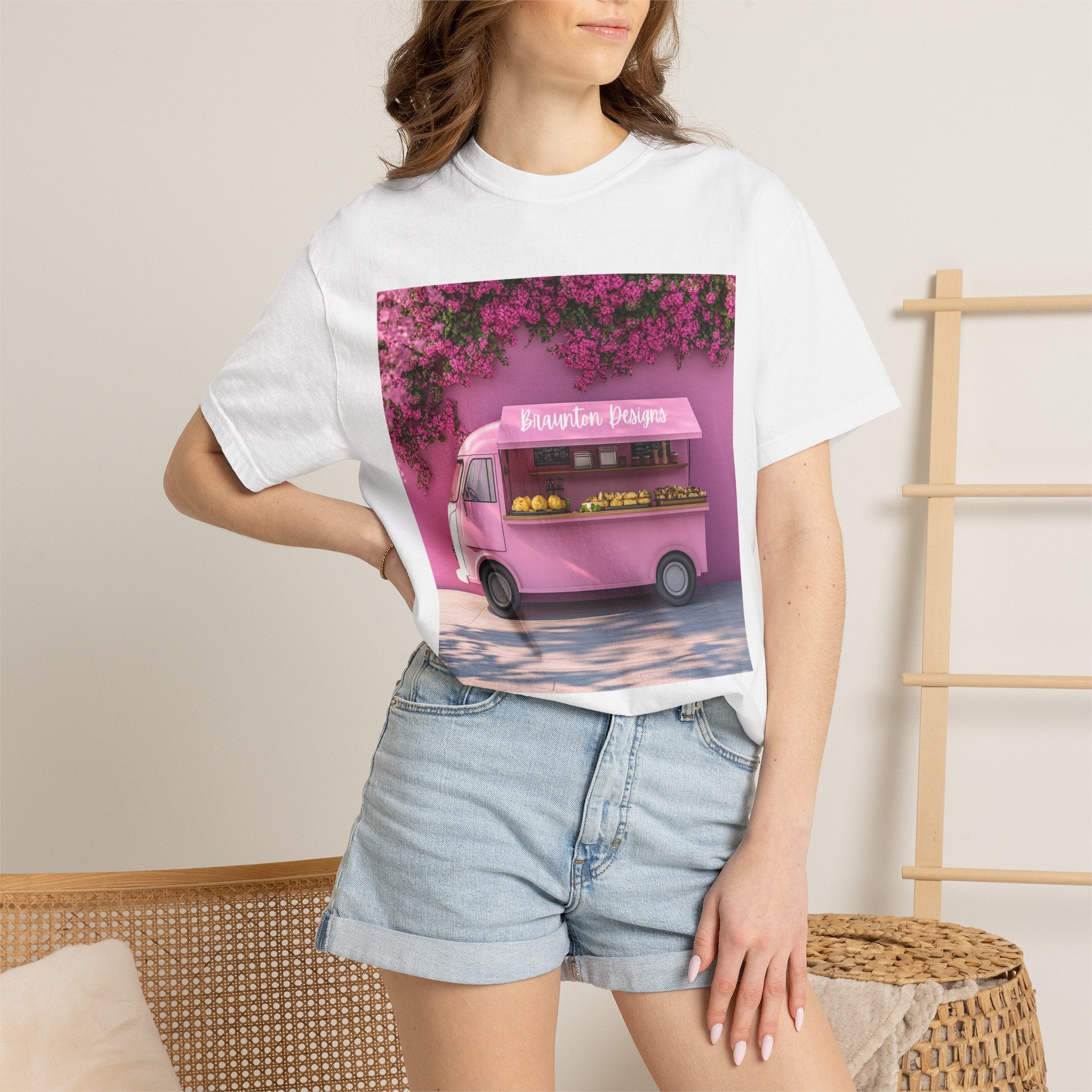 Pink Flower Truck T‑Shirt — Floral Market Van Graphic Tee