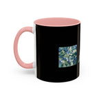 Geometric Floral Accent Coffee Mug — Blue Marble Circle Triangle Square