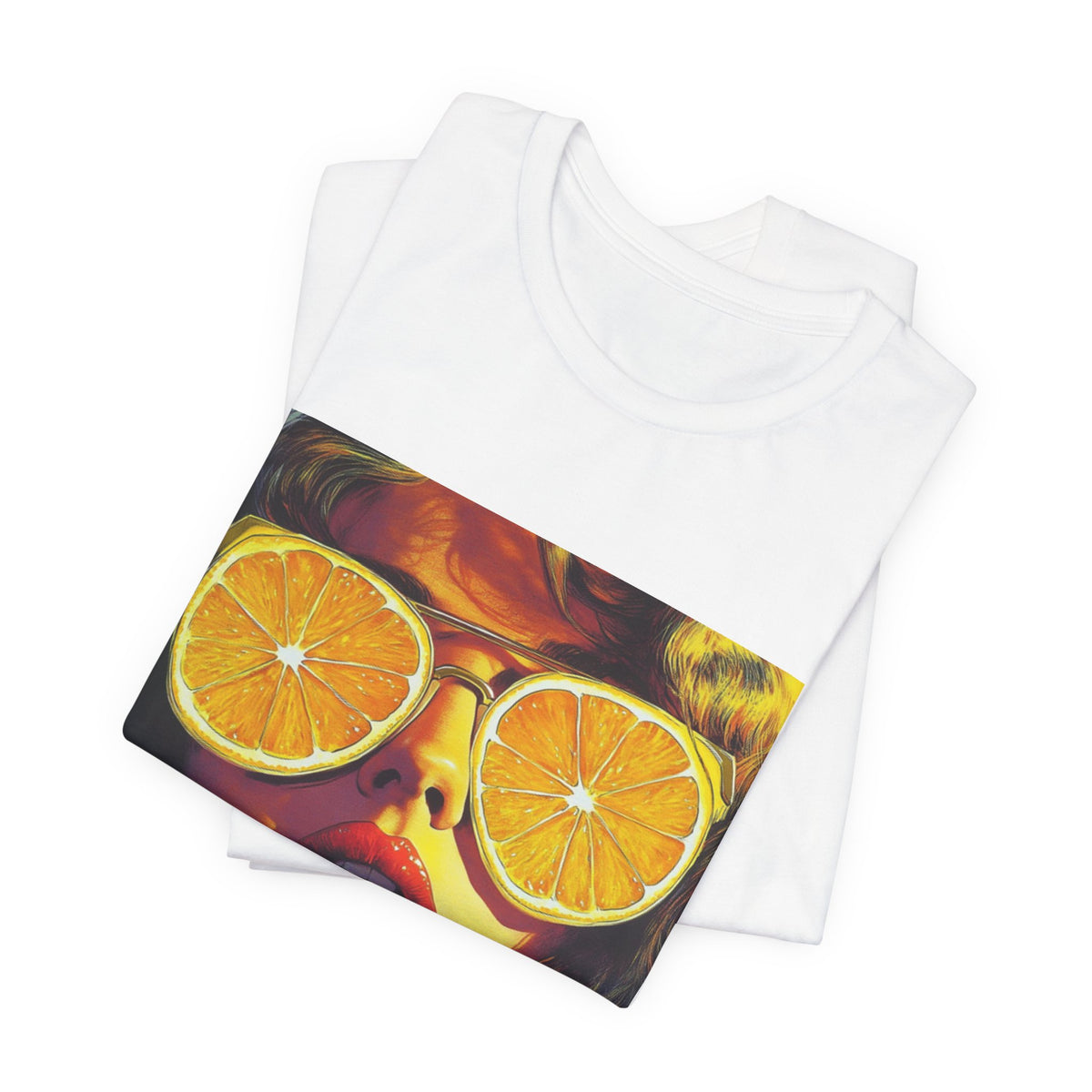Vintage Pop Art Face — Lemon Sunglasses T-Shirt . Lightweight Fabric