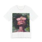 Artistic Portrait T-Shirt — Woman with Pink Sunglasses Graphic Tee