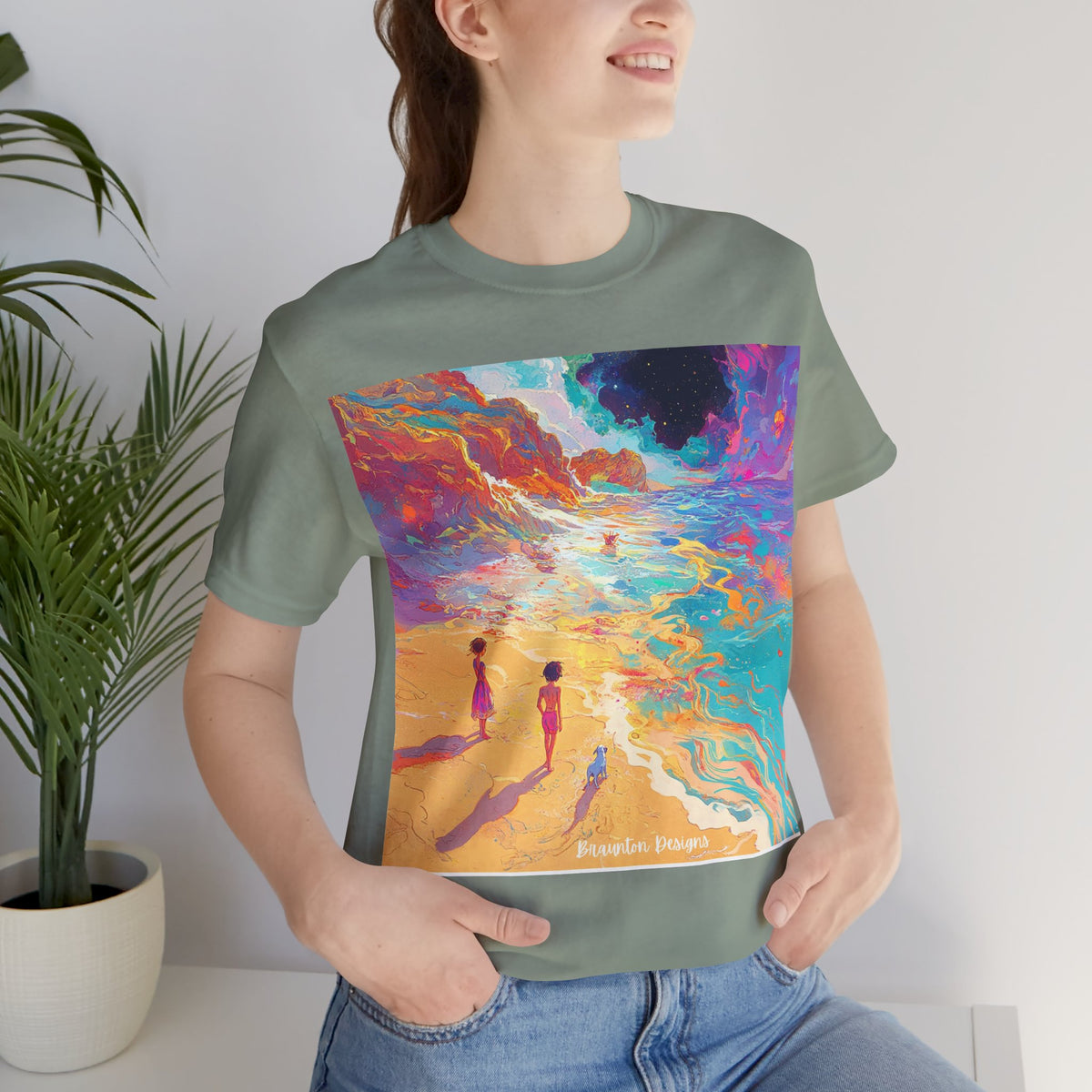 Surreal Beachscape T‑Shirt — Colorful Dreamy Seaside Art Tee- Lightweight fabric