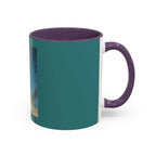 Surfing Art Coffee Mug — Teal Accent Ceramic Mug with Surfer Painting (11/15 oz)