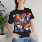 Women’s Heart Pattern Tee – Colorful Abstract Love Graphic T‑Shirt. Lightweight Fabric